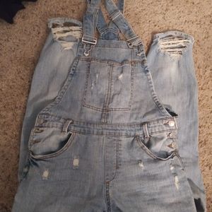 Almost famous distressed Jean overalls